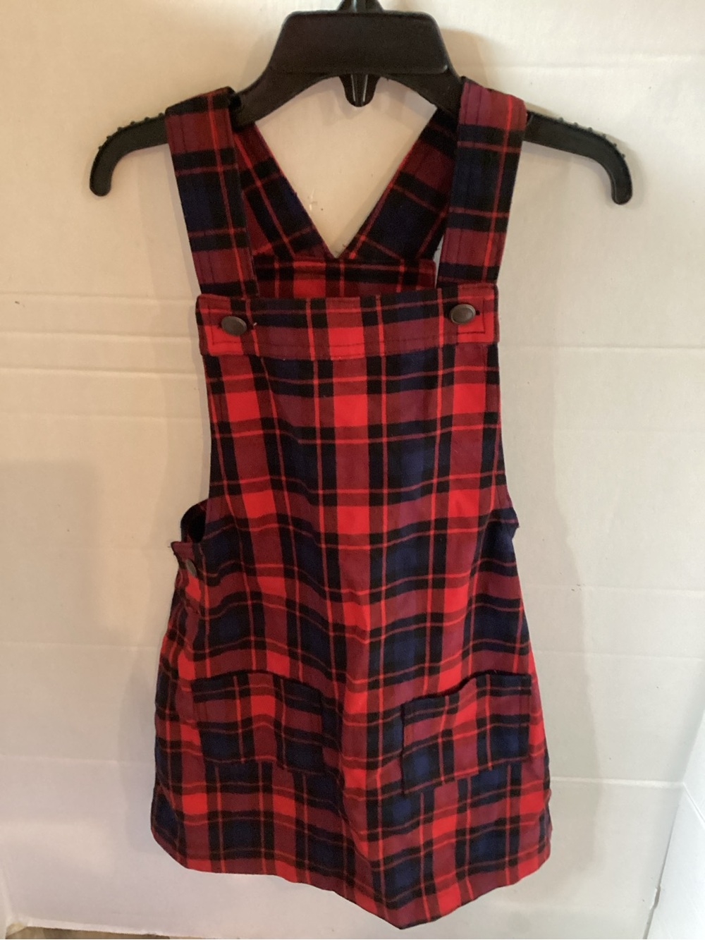 Girls Max Studio Kids Red & Black Plaid Bib Jumper Overall Dress size 6